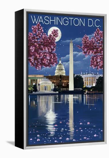 Washington, DC - Night Scene-Lantern Press-Framed Stretched Canvas