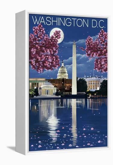 Washington, DC - Night Scene-Lantern Press-Framed Stretched Canvas