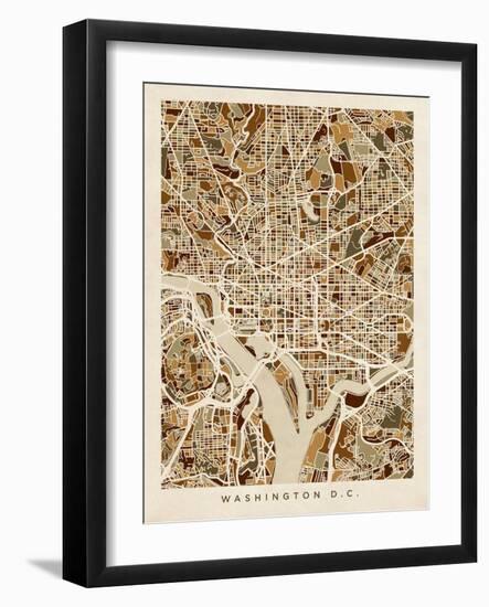 Washington DC Street Map-Michael Tompsett-Framed Art Print