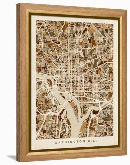 Washington DC Street Map-Michael Tompsett-Framed Stretched Canvas