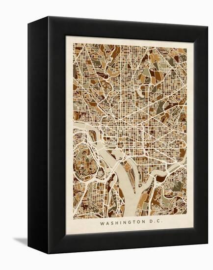 Washington DC Street Map-Michael Tompsett-Framed Stretched Canvas