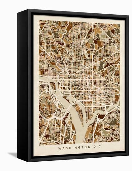 Washington DC Street Map-Michael Tompsett-Framed Stretched Canvas