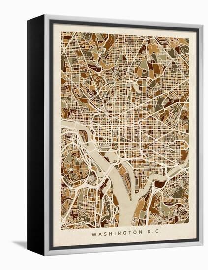 Washington DC Street Map-Michael Tompsett-Framed Stretched Canvas