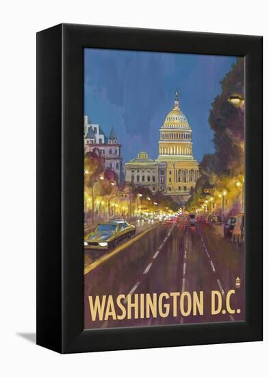 Washington DC, The Capitol Building-Lantern Press-Framed Stretched Canvas