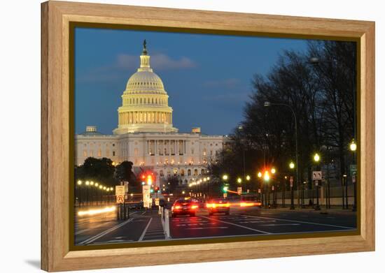 Washington Dc, United States Capitol Building Night View from from Pennsylvania Avenue with Car Lig-Orhan-Framed Premier Image Canvas