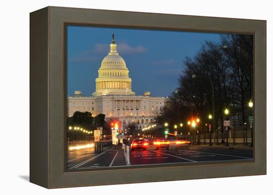 Washington Dc, United States Capitol Building Night View from from Pennsylvania Avenue with Car Lig-Orhan-Framed Premier Image Canvas