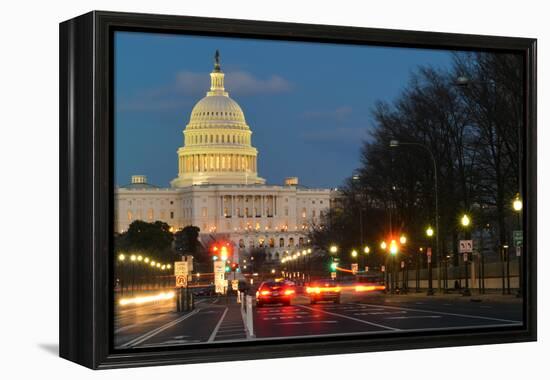 Washington Dc, United States Capitol Building Night View from from Pennsylvania Avenue with Car Lig-Orhan-Framed Premier Image Canvas