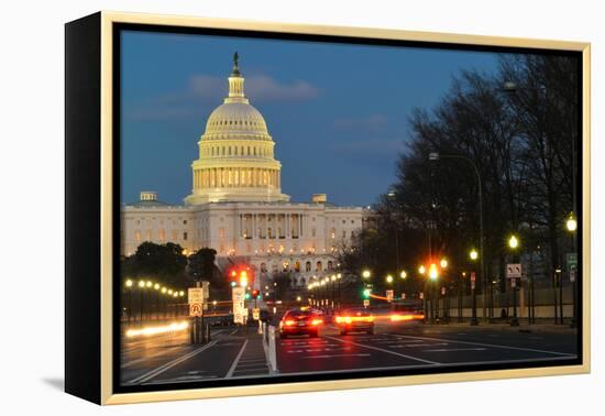 Washington Dc, United States Capitol Building Night View from from Pennsylvania Avenue with Car Lig-Orhan-Framed Premier Image Canvas