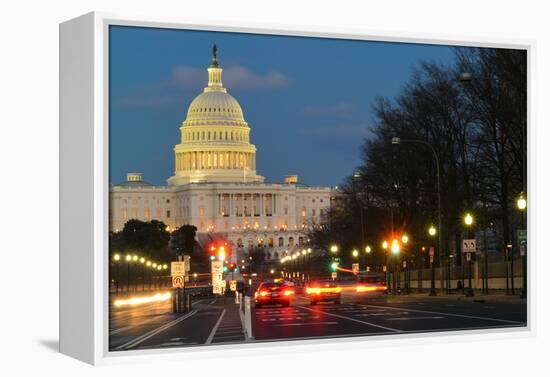 Washington Dc, United States Capitol Building Night View from from Pennsylvania Avenue with Car Lig-Orhan-Framed Premier Image Canvas