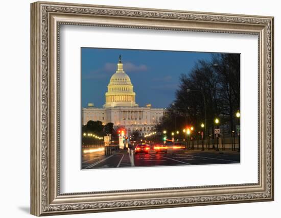 Washington Dc, United States Capitol Building Night View from from Pennsylvania Avenue with Car Lig-Orhan-Framed Photographic Print
