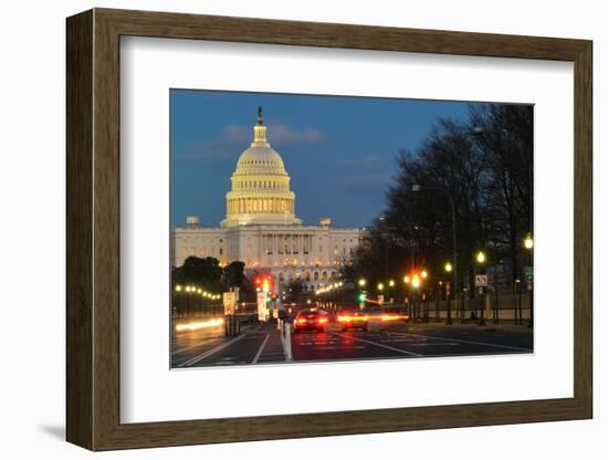 Washington Dc, United States Capitol Building Night View from from Pennsylvania Avenue with Car Lig-Orhan-Framed Photographic Print