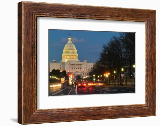 Washington Dc, United States Capitol Building Night View from from Pennsylvania Avenue with Car Lig-Orhan-Framed Photographic Print