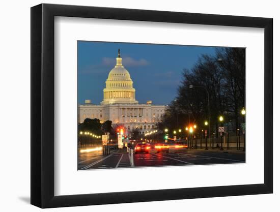 Washington Dc, United States Capitol Building Night View from from Pennsylvania Avenue with Car Lig-Orhan-Framed Photographic Print