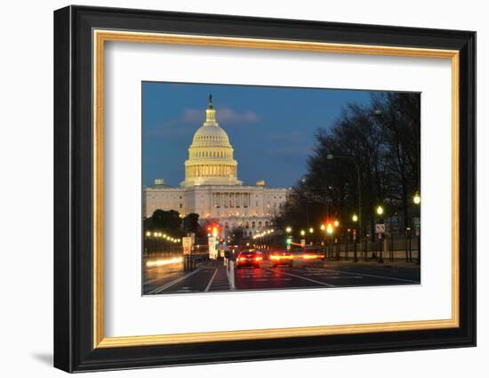 Washington Dc, United States Capitol Building Night View from from Pennsylvania Avenue with Car Lig-Orhan-Framed Photographic Print