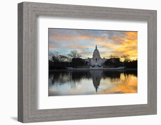 Washington Dc, United States Capitol Building with Mirror Reflection in Sunrise-Orhan-Framed Photographic Print