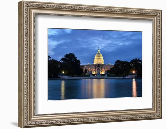 Washington Dc, US Capitol Building in a Cloudy Sunrise with Mirror Reflection-Orhan-Framed Photographic Print
