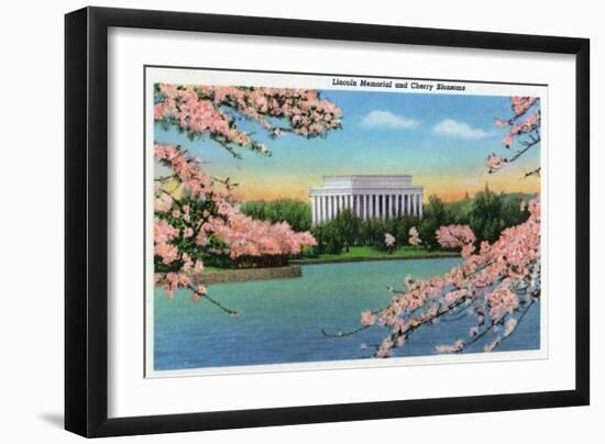 Washington DC, View of the Lincoln Memorial through Blossoming Cherry Trees-Lantern Press-Framed Art Print