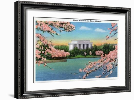 Washington DC, View of the Lincoln Memorial through Blossoming Cherry Trees-Lantern Press-Framed Art Print