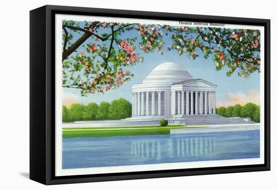 Washington, DC, View of the Thomas Jefferson Memorial, Cherry Trees-Lantern Press-Framed Stretched Canvas