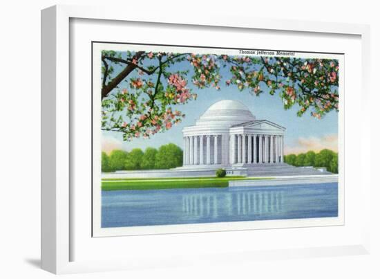 Washington, DC, View of the Thomas Jefferson Memorial, Cherry Trees-Lantern Press-Framed Art Print