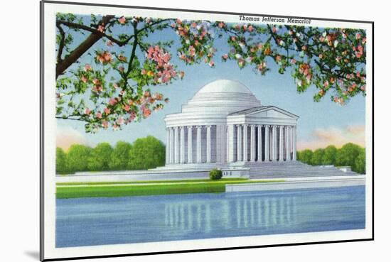 Washington, DC, View of the Thomas Jefferson Memorial, Cherry Trees-Lantern Press-Mounted Art Print