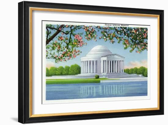 Washington, DC, View of the Thomas Jefferson Memorial, Cherry Trees-Lantern Press-Framed Art Print