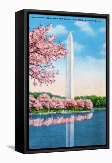 Washington DC, View of the Washington Monument through Blossoming Cherry Trees-Lantern Press-Framed Stretched Canvas