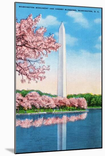 Washington DC, View of the Washington Monument through Blossoming Cherry Trees-Lantern Press-Mounted Art Print