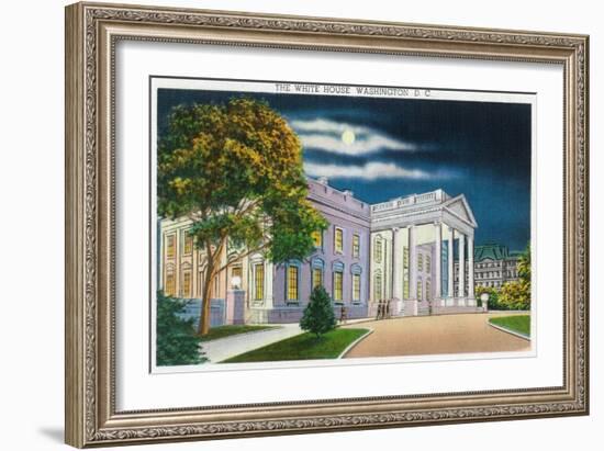 Washington DC, View of the White House Side at Night-Lantern Press-Framed Art Print