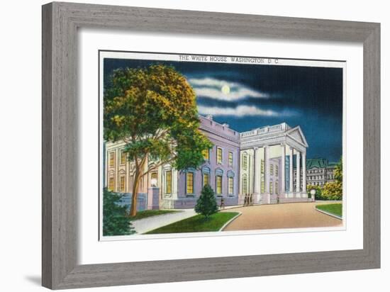 Washington DC, View of the White House Side at Night-Lantern Press-Framed Art Print