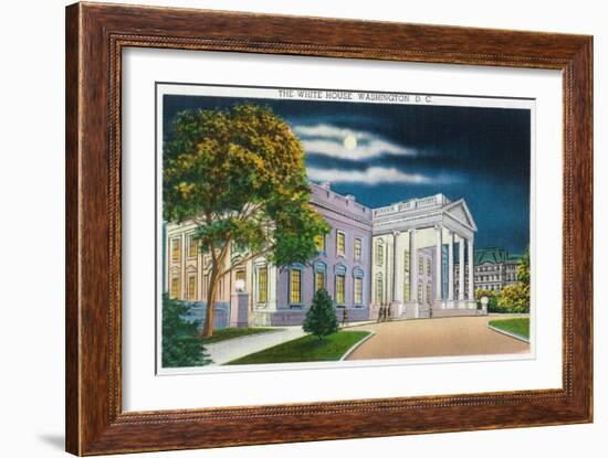 Washington DC, View of the White House Side at Night-Lantern Press-Framed Art Print