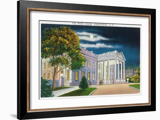 Washington DC, View of the White House Side at Night-Lantern Press-Framed Art Print