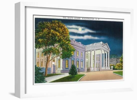 Washington DC, View of the White House Side at Night-Lantern Press-Framed Art Print