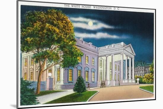 Washington DC, View of the White House Side at Night-Lantern Press-Mounted Art Print