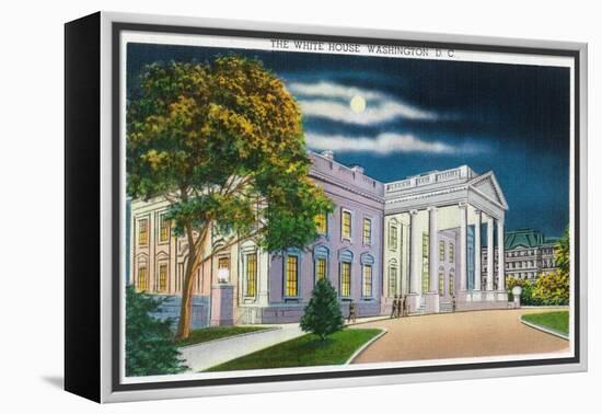 Washington DC, View of the White House Side at Night-Lantern Press-Framed Stretched Canvas