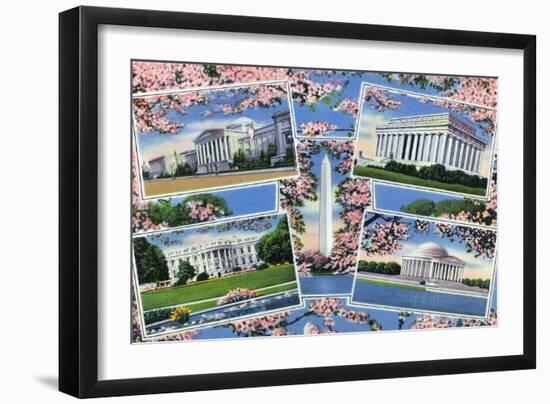 Washington, DC, Views Memorials, Monuments, White House and Blossoming Cherry Trees-Lantern Press-Framed Art Print