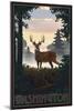 Washington - Deer and Sunrise-Lantern Press-Mounted Art Print