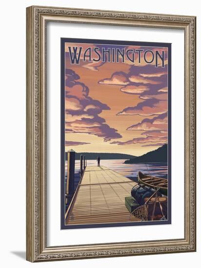Washington - Dock Scene and Lake-Lantern Press-Framed Art Print