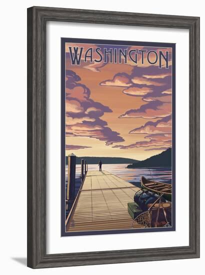 Washington - Dock Scene and Lake-Lantern Press-Framed Art Print