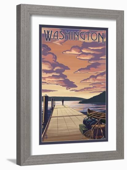 Washington - Dock Scene and Lake-Lantern Press-Framed Art Print