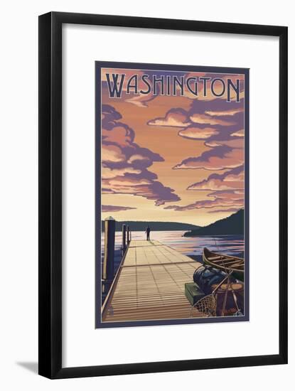 Washington - Dock Scene and Lake-Lantern Press-Framed Art Print
