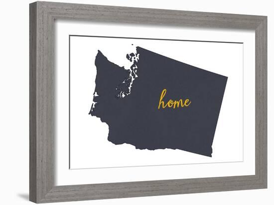 Washington - Home State- Gray on White-Lantern Press-Framed Art Print