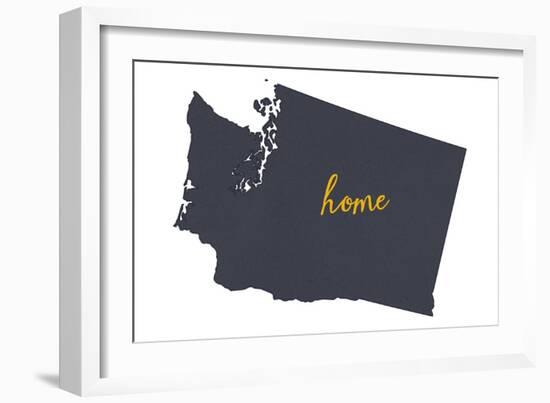 Washington - Home State- Gray on White-Lantern Press-Framed Art Print