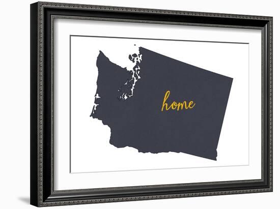 Washington - Home State- Gray on White-Lantern Press-Framed Art Print