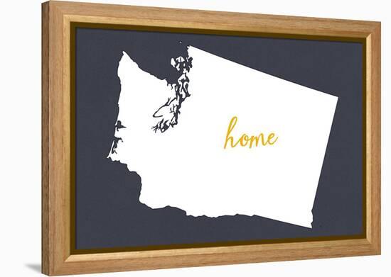 Washington - Home State- White on Gray-Lantern Press-Framed Stretched Canvas