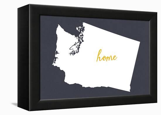 Washington - Home State- White on Gray-Lantern Press-Framed Stretched Canvas