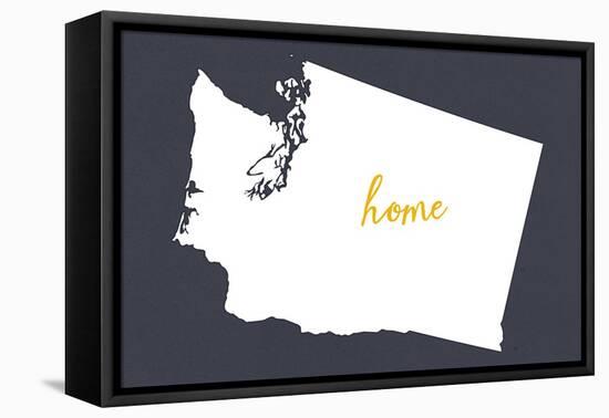 Washington - Home State- White on Gray-Lantern Press-Framed Stretched Canvas