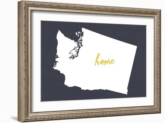 Washington - Home State- White on Gray-Lantern Press-Framed Art Print