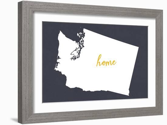 Washington - Home State- White on Gray-Lantern Press-Framed Art Print