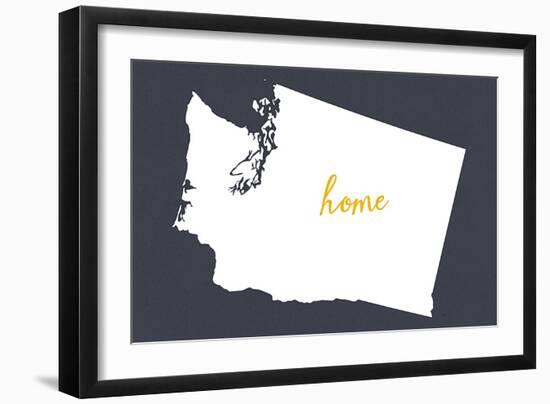 Washington - Home State- White on Gray-Lantern Press-Framed Art Print